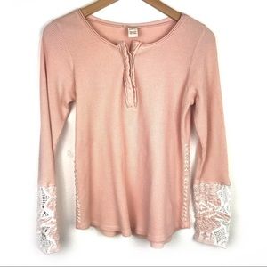 Sundance embroidered cuff blush thermal henley top